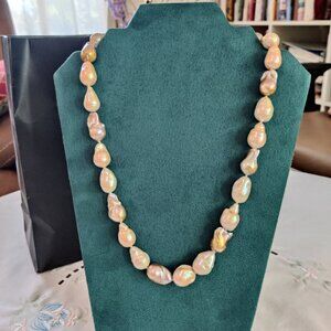STUNNING Huge 20mm+ Multi-Color Cultured Freshwater BAROQUE Pearl Necklace